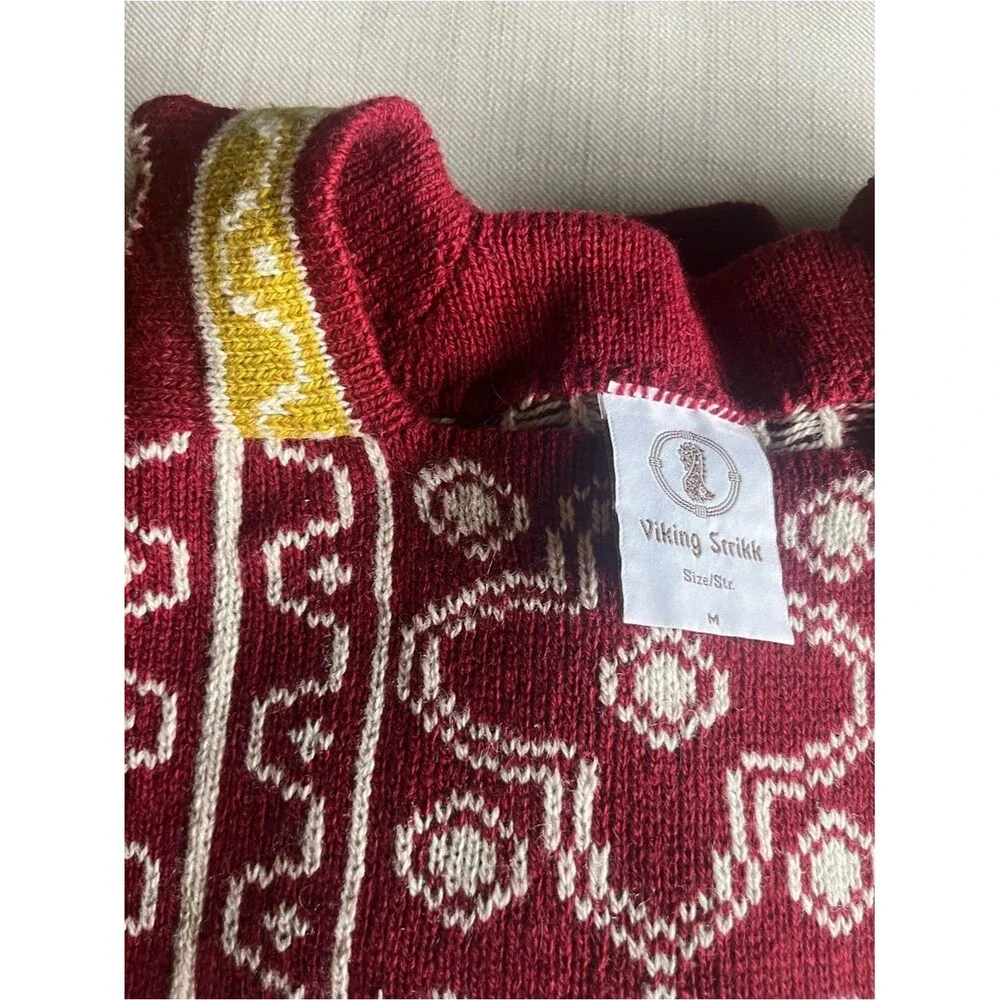 Viking Strikk Maroon Nordic Knit Sweater with Cream & Yellow Accents